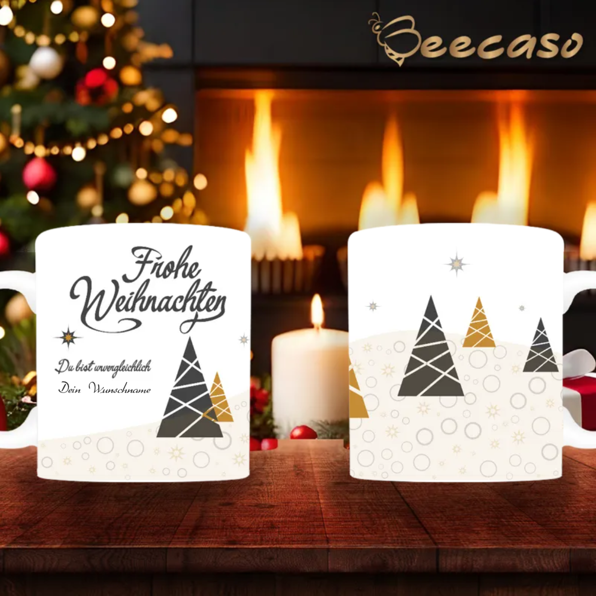 Weihnachtstasse mit Namen | Gold, Grau