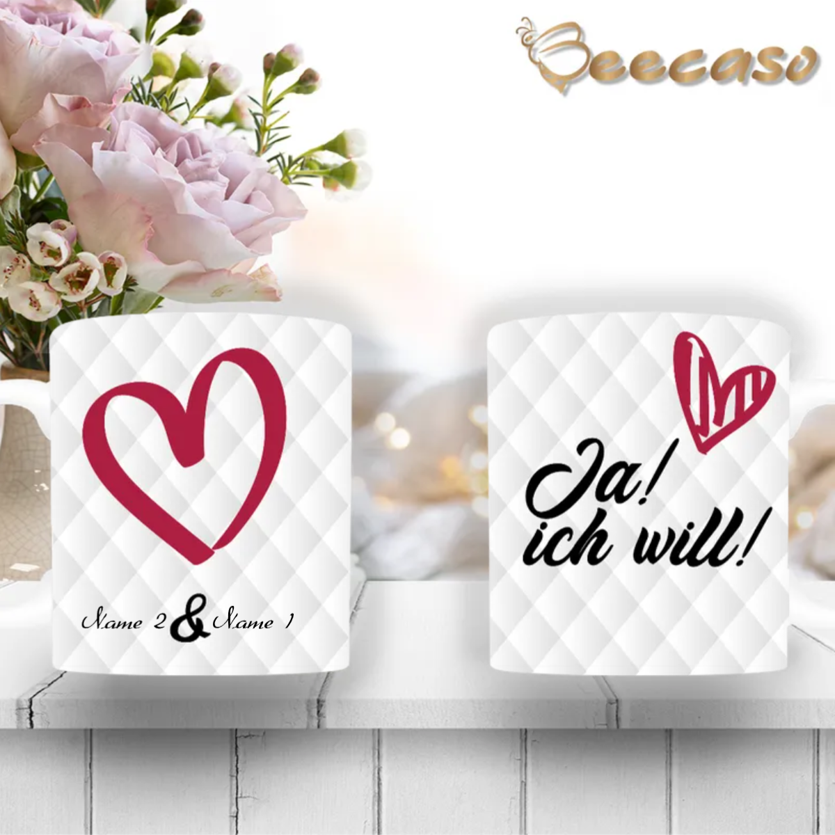 Hochzeit Tasse | Ja! ich will |  Deine personalisierte Tasse