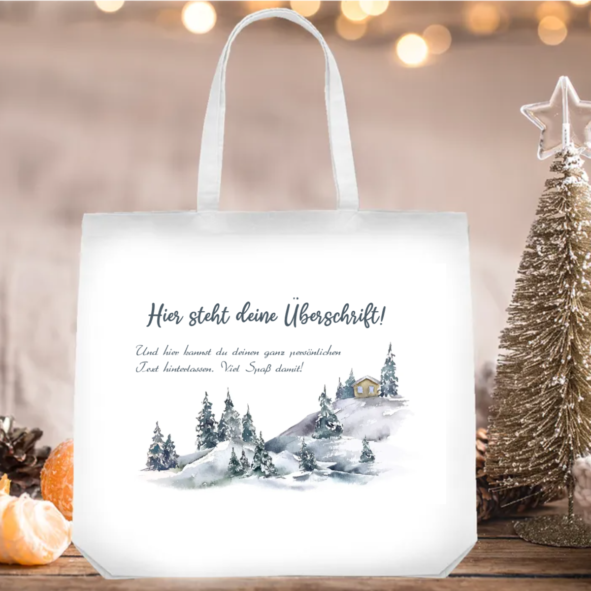 Merry Christmas - Tasche Haus mit Winterlandschaft | Deine personalisierte Tasche